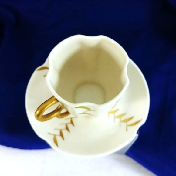 Demitasse Tea Cup and Saucer Rose Crown China Co Pasadena CA, Vintage Gold Red - Picture 2 of 9